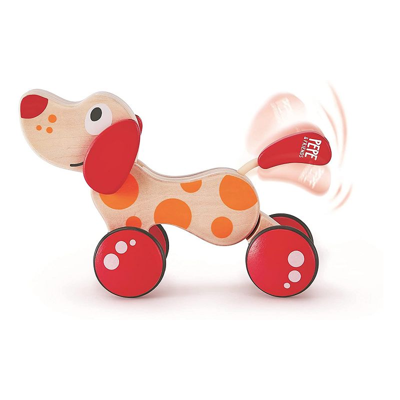 Hape Walk A Long Pepe the Puppy Wooden Push Pull Toy Can Sit, Stand, Roll, with Rubber Rimmed Wheels, for Toddlers Ages 1 and Up, Red and Orange, 2 of 6