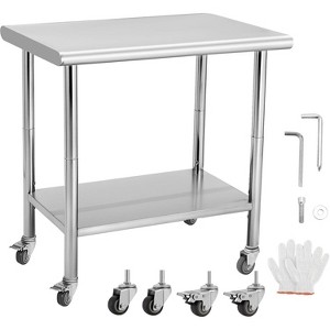 36"x24" Stainless Steel Prep Table, Stainless Steel Workbench, 662 lbs Load Capacity, 3-Stage Adjustable Shelf, with Hook, Arc Corner Edge - 1 of 4