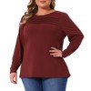 Women's Plus Size Crew Neck Front Tucks Detail Long Sleeve Solid Casual Basic Tunic Blouse - Agnes Orinda - 2 of 4
