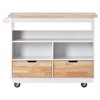 Mobile Two-Tier Kitchen Island with Rubberwood Surface, Ample Storage, Integrated Wine and Spice Shelves, Twin Drawers, and Three Open Sections - 4 of 4