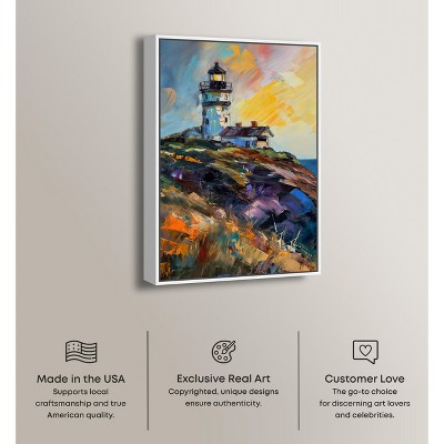 Colorful Lighthouse Impressionism Canvas Art with White Frame, 21" x 31"