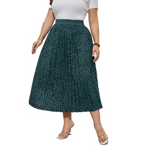 Plus Size Pleated Skirt Women's Plus Size Skirt Boho Midi Skirts with Pockets - 1 of 4