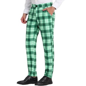Lars Amadeus Men's Plaid Printed Regular Fit Flat Front Work Prom Dress Pants - 1 of 4