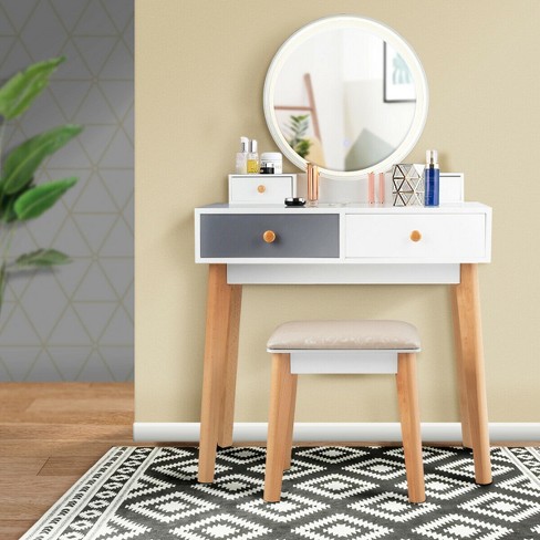 Costway Vanity Table Jewelry Makeup Desk Bench Dresser Stool White