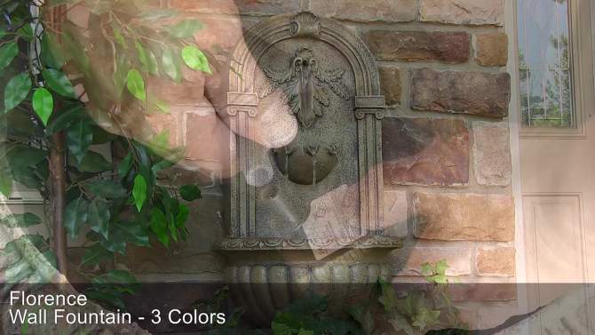 Sunnydaze 27"H Solar-Powered Polystone Florence Outdoor Wall-Mount Water Fountain, Florentine Stone Finish, 2 of 13, play video