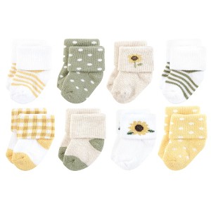 Hudson Baby Infant Girl Cotton Rich Newborn and Terry Socks, Sunflower - 1 of 4