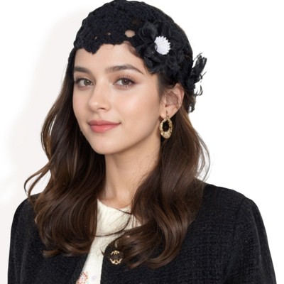 Anna-Kaci Women's Handmade Crochet Lace Cap with Floral Appliques and Elegant Vintage-Inspired Design
