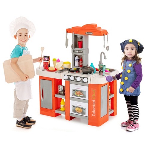 Costway Kids Corner Wooden Kitchen Playset with Cookware Accessories