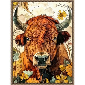 Amanti Art Buffalo in Flowers by Justyna Jaszke Framed Canvas Wall Art - 1 of 4
