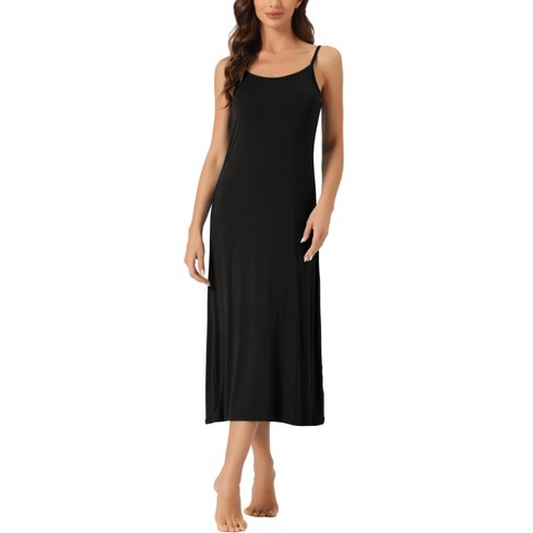 cheibear Women's Spaghetti Strap Nightdress Cami Satin Pajama Dress Black  Small