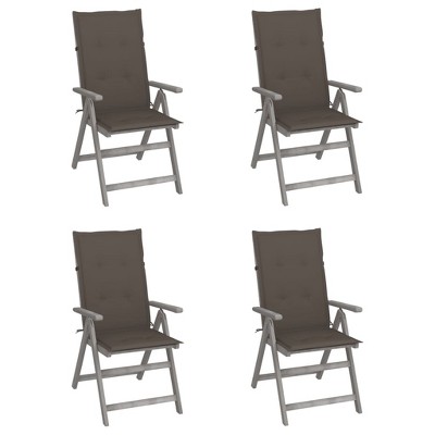 vidaXL Outdoor Recliner Chairs 4 Pcs, Patio Reclining Chair with Cushions, Recliner Patio Lounge Chair for Garden, Retro Style, Solid Wood Acacia