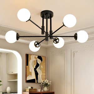 POWLIG Vintage Sputnik Chandelier with Glass Shade for Living Room, Kitchen, Bedroom, Dining Room - 1 of 4