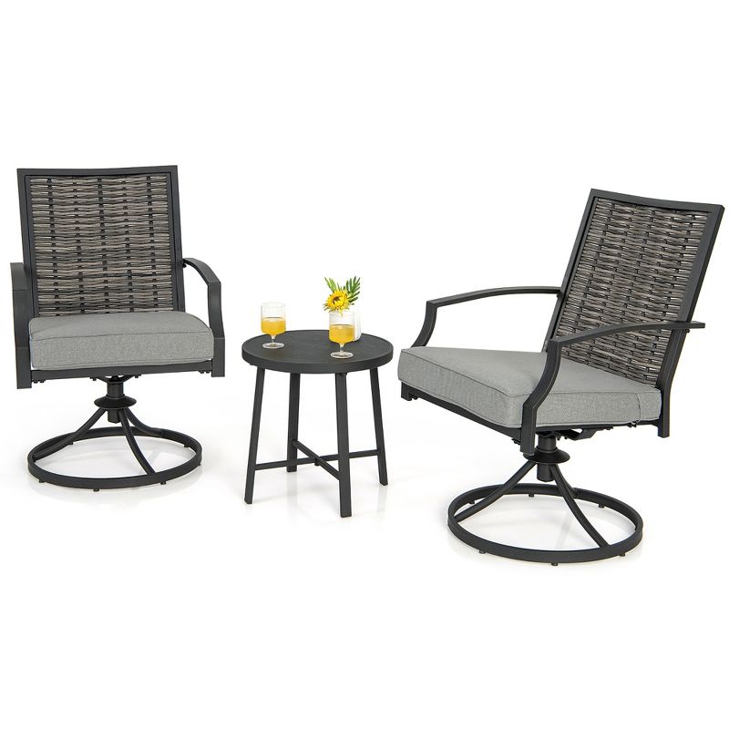 Tangkula 3PCS Swivel Chair Set Coffee Table Wicker Cushioned Seat Balcony Porch Patio, 1 of 4