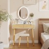 ELECWISH Natural Wood Makeup Vanity Desk Set with Adjustable Height & LED Mirror - 3-Tone Lighting, Storage Drawers, Stool Included - 2 of 4