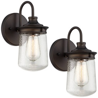 John Timberland Tonopah Rustic Wall Light Sconces Set of 2 Bronze Hardwire 5" Fixture Seedy Glass for Bathroom Hallway Kitchen