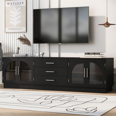 68.9'' Modern Minimalist TV Stand for TVs up to 75 Inches, Entertainment Center Media Console Cabinet w/Adjustable Shelves for Living Room, Black