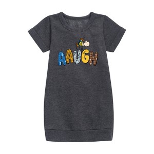- Peanuts - Aaugh Pattern Charlie Brown Graphic Short Sleeve Fleece Dress - 1 of 3
