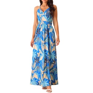 Seta T Women's Summer V Neck Boho Sleeveless Adjustable Spaghetti Strap Floral Maxi Sundress - 1 of 4