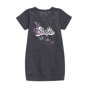 Girls' - Barbie - Butterfly Logo Graphic Short Sleeve Fleece Dress - 1 of 2