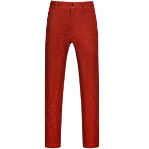 Lars Amadeus Men's Straight Leg Party Nightclub Glitter Metallic Dress Trousers - 1 of 4