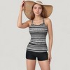 Anna-Kaci Swim Women's Striped Tankini Top and Mid-Rise Swim Shorts Two-Piece Swimsuit with Ruched Neckline and Wide Shoulder Straps - 3 of 4