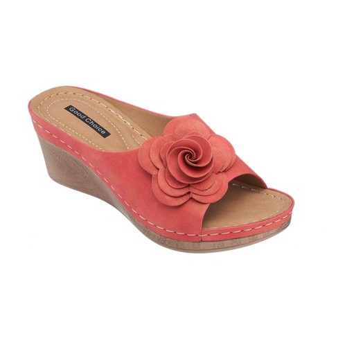 Gc Shoes Tokyo Red 9 Flower Comfort Slide Wedge Sandals : Target