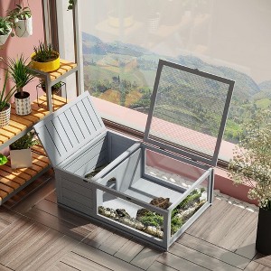 Resenkos Wooden Reptile Cage with 3 Windows Slide-out Tray for Turtles, Lizards, Snakes Grey - 1 of 4