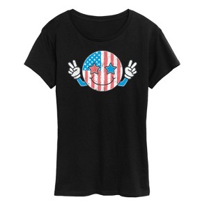 Women's - Instant Message - USA Flag Peace Face Short Sleeve Graphic T-Shirt - 1 of 4