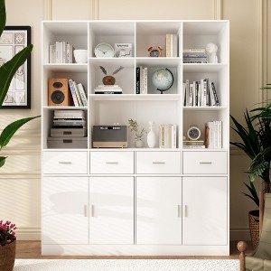 Famapy Wood 4-Doors Display Cabinet with Adjustable Shelves and 4 Drawers - 1 of 4