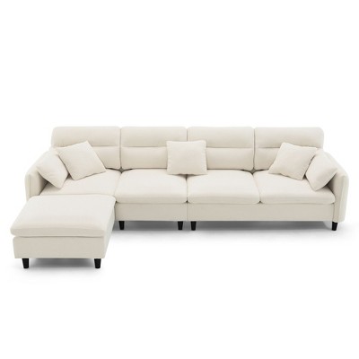 NicBex L Shaped Convertible Sectional Sofa,5 Seat Cloud Chenille Couch Set with Ottoman and 5 Pillows for Living Room,Apartment,Beige
