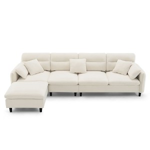 NicBex L Shaped Convertible Sectional Sofa,5 Seat Cloud Chenille Couch Set with Ottoman and 5 Pillows for Living Room,Apartment,Beige - 1 of 4