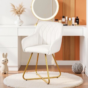 VECELO Modern PU Leather Accent Chair, Vanity Makeup Chair with Gold Metal Frame, Upholstered Armchair for Living Room or Bedroom, White - 1 of 4