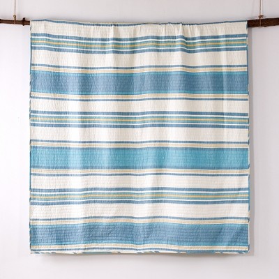 Blue and Taupe Cotton Twin Reversible Quilt Set