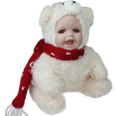 Northlight 6.5" White and Red Baby in Polar Bear Christmas Doll