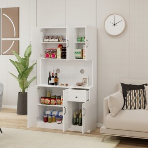 KWPZQEB Pantry Storage Cabinet with Microwave Oven Countertop, 71" Barn Doors Buffet Cabinet with Drawer, Coffee Bar Station Wood for Dining Room - 1 of 4