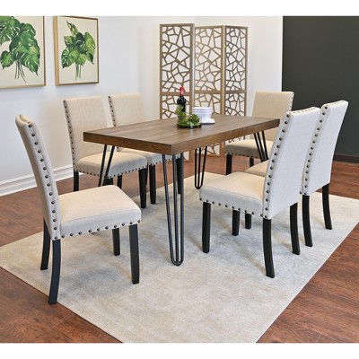 NicBex Dining Room Table Set for 6 Morden Dining Table Set with Wooden Tabletop, Metal Legs and 6 Upholstered Chairs for Dining Room