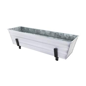 Small Galvanized Metal Rectangular Planter Box with Brackets for 2" x 4" Railings Cape Cod White - ACHLA Designs