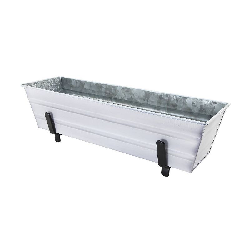 Small Galvanized Metal Rectangular Planter Box with Brackets for 2&#34; x 4&#34; Railings Cape Cod White - ACHLA Designs, 1 of 6