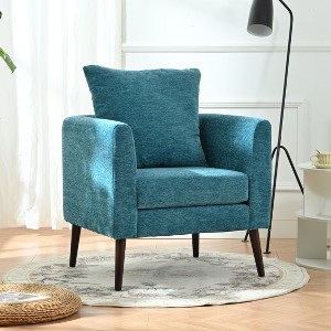 29.53"W Chenille/Teddy Upholstered Accent Chair, Barrel Armchair with Solid Wood Legs and Waist Pillow - ModernLuxe - 1 of 4