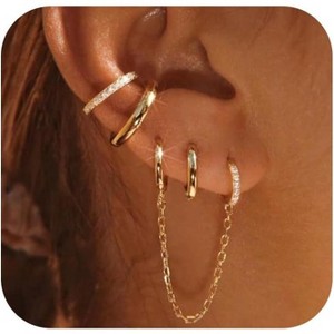 Small Gold Hoop Earrings Set for Women, 14K Gold Plated Lightweight Earrings Sets for Multiple Piercing - 1 of 4