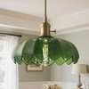 DORESshop 1-Light Brass Vintage Pendant Light with Green Glass Shade, Adjustable Hanging Fixture for Kitchen Island Dining Room - 2 of 4