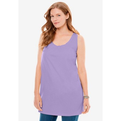 Woman Within Plus Size Perfect Sleeveless Shirred U-Neck Tunic