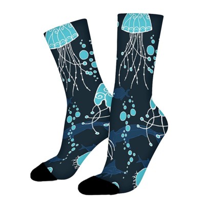 Marine Life Women Printed Crew Socks Funny Funky Socks Soft Polyester Novelty Gifts for Artists Men