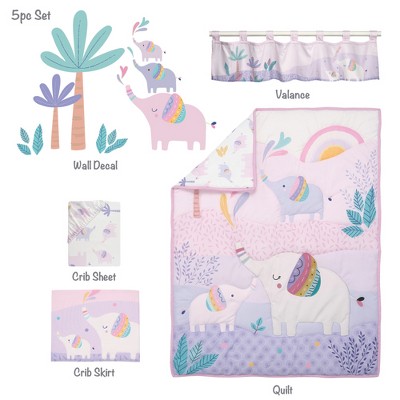 Pastel Elephant Dreams 5-Piece Nursery Crib Bedding Set