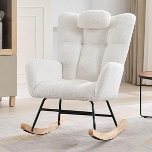 Rocking Chair,250lbs Fabric Upholstered Glider Rocker Rocking Accent Chair with High Backrest,Side Pockets for Living Room, Bedroom, Cozy Reading - 1 of 4