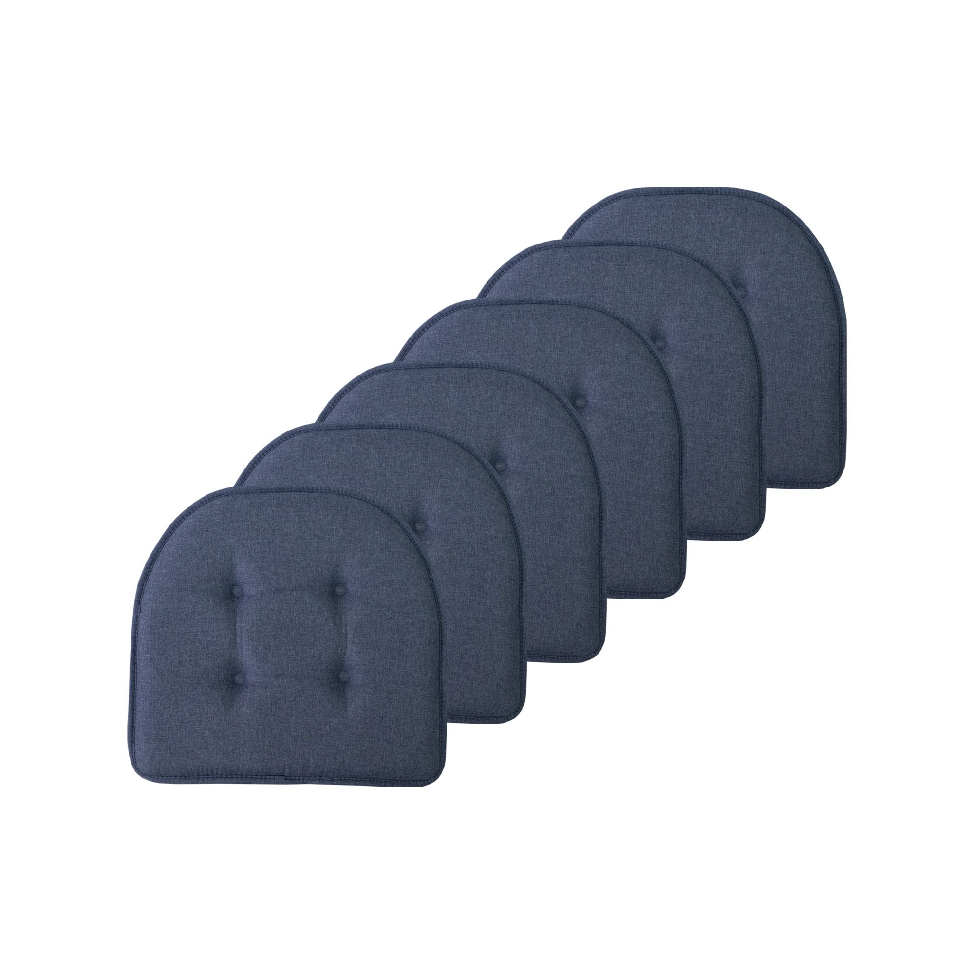 Solid Color U Shaped Memory Foam 17" x 16" Chair Cushions, Denim, 6 Pack