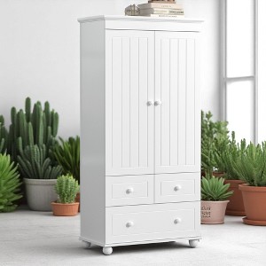 Tall Storage Cabinet with 3 Drawers and Adjustable Shelf, Freestanding Organizer for Bathroom, Office, or Kitchen, White - 1 of 4