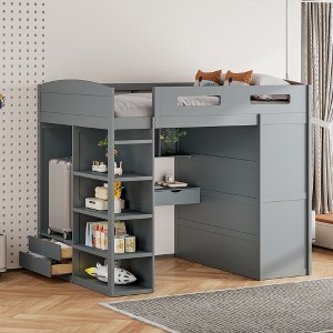 Full Size Loft Bed with Desk, 4 Drawers and 4 Shelves - 1 of 4