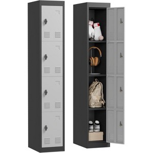 71" Heavy Duty 4-Door Metal Locker,Slim Ventilated w/Hanging Rod & Shelf - Secure Rust Resistant for Office,School,Gym - 1 of 4