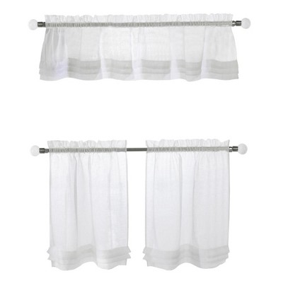 Habitat Cote D' Azure Sheer Rod Pocket 3 Piece Curtain Tiers and Valance Set 52" x 24" White